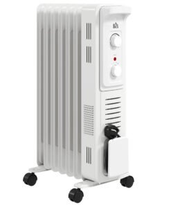 HOMCOM 1500W Quiet Oil Filled Radiator, 7 Fin Energy Efficient Portable Electric Heater with 3 Heat Settings, Adjustable Thermostat, Safety Tip Over, Overheat Protection, for Home, White