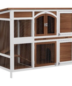 PawHut Two-Tier Wooden Pet Hutch with Openable Roof, Slide-Out Tray
