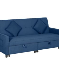 HOMCOM Three-Person Velvet-Feel Sofa Bed - Blue