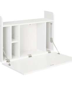 HOMCOM Wall Mounted Table, Drop Leaf Floating Laptop Desk with Space Saving Storage Compartments for Home Office and Study, 77cm x 20cm x 51cm, White