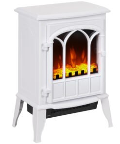 HOMCOM Freestanding Electric Fireplace, Electric Log Burner with LED Flame Effect, Overheating Safety System, 1000W/2000W White