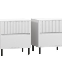 HOMCOM Simple Line Indented Two-Drawer Bedside Table Set of 2 - White