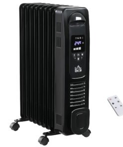 HOMCOM 2000W Digital Oil Filled Radiator, 9 Fin, Portable Electric Heater with LED Display, Timer, 3 Heat Settings, Safety Cut-Off and Remote Control, Black