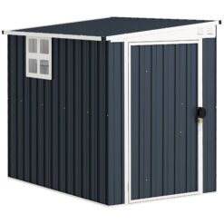Outsunny 4 x 6ft Garden Metal Shed, Outdoor Storage Shed with Window, 2 Vents and Lockable Door for Garden, Patio, Dark Grey