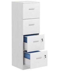 HOMCOM Four-Drawer Lockable Filing Cabinet - White Wood Effect