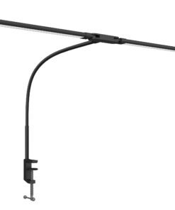 HOMCOM LED Desk Lamp with Clamp, Double Head Table Lamp with 3 Colour Modes & 10 Brightness Levels, Flexible Gooseneck Reading Desk Light with Timer and Memory Function for Study, Office, Work, Black