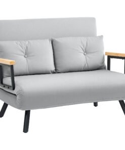 HOMCOM 4-in-1 Velvet-Feel Double Sofa Bed, with Pillows - Light Grey