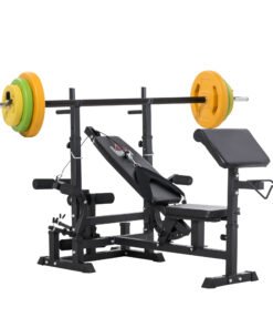 HOMCOM Weight Bench with Adjustable Barbell Rack, Leg Extension, Preacher Curl Pad and 20kg Barbell Set