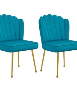 Set of 2 Velvet-Feel Shell Accent Chair - Blue