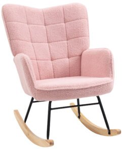 HOMCOM Soft Fleecey Rocking Wingback Chair - Pink