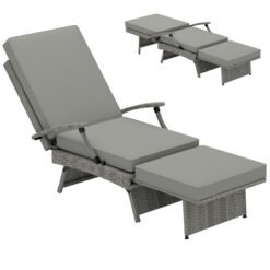 Outsunny 80° Reclining Rattan Lounger - Grey