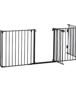 PawHut 5 Panels Pet Playpen Metal Fence w/ Walk Through Door - Black