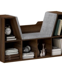 HOMCOM Bookcase Storage Shelf with Cushioned Reading Seat, Cube Bookshelf Organizer for Bedroom Living Room, Chestnut