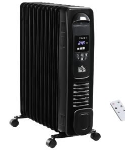 HOMCOM 2500W Digital Display Oil Filled Radiator, 11 Fin Portable Electric Heater with Timer, Adjustable Thermostat, Three Heat settings, Safety Cut Off, Remote, Black