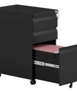 Vinsetto 3-Drawer Steel Filing Cabinet with Lock and Wheels - Black