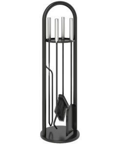 Outsunny 5 Pieces Fireplace Tools Set, Metal Fireplace Accessories Fireside Companion Set with Broom, Shovel, Poker and Bucket, Silver