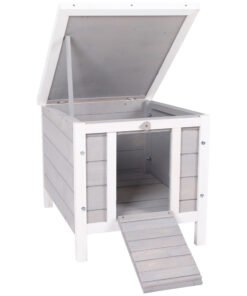 PawHut Wooden Rabbit Hutch Outdoor, Guinea Pig Hutch, Rabbit Hideaway, Cat House, Bunny Cage Small Animal House 51 x 42 x 43 cm, Grey