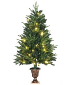 HOMCOM 1.2m 4ft Christmas Tree Entrance Décor 750 Tips Xmas Pre-lit Tree 80 LED with Vase Base