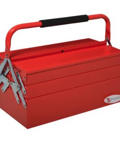 DURHAND Metal Tool Box 3 Tier 5 Tray Professional Portable Storage Cabinet Workshop Cantilever Toolbox with Carry Handle, 45cmx20cmx34.5cm, Red