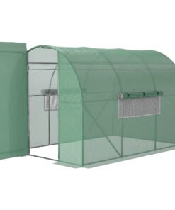 Outsunny Large Polytunnel Walk In Greenhouse, Plant Gardening Tunnel Green House with Metal Hinged Door, Galvanised Steel Frame & Mesh Windows, Green (3 x 2 m)
