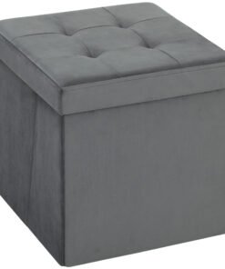 HOMCOM Foldable Velvet-Feel Storage Ottoman - Grey