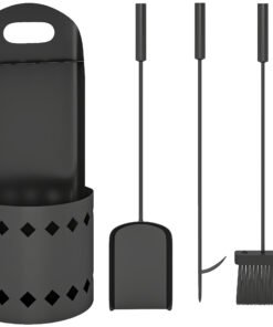 Outsunny 4 Pieces Fireplace Companion Set, Metal Fireplace Accessories Fireside Companion Set with Broom, Shovel, Poker, Bucket, Black