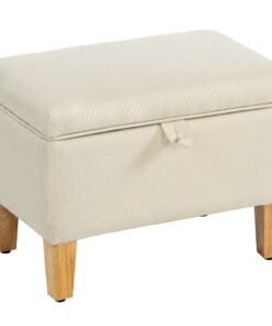 HOMCOM 16L Linen Storage Ottoman Padded Footstool with Rubberwood Legs for Storage Box, Bed End, Shoe Bench, Seating, Beige