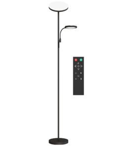 HOMCOM LED Floor Lamp for Living Room, Stepless Dimmable Standing Lamp, Mother and Child Uplighter with Reading Light, 4 Scene Modes, 2700K-6500K Colour Temps, 4 Brightness Levels, Remote Control