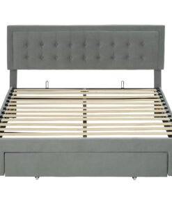 HOMCOM King Size Ottoman Bed Frame, with Front Drawer - Grey