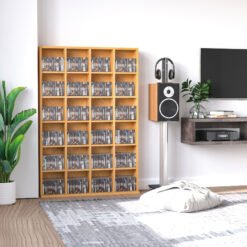 HOMCOM CD Storage Unit with Adjustable Shelves, 89 x 130.5 cm, Beech Wood Finish