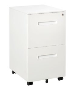 Vinsetto Metal Mobile File Cabinet with Wheels, Lockable 2 Drawer Filing Cabinet for A4, Legal, Letter, Compact Under Desk Storage Unit with Pre-Assembled Body for Home Office, 39 x 48 x 67cm, White
