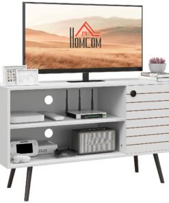 HOMCOM Duo Storage TV Unit, with Striped Door - White