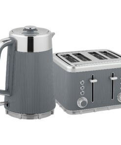 HOMCOM Electric Stainless Steel Kettle and Toaster Set, 3000W 1.7L UK Strix Thermostat Fast Boil Kettle w/ Limescale Filter, Cool Touch Body, 4 Slice Toaster with 7 Browning Levels, Crumb Tray, Grey