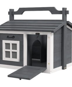 PawHut Indoor Rabbit Hutch, Portable Small Animal House Outdoor, with Top Handle, Openable Roof - Grey