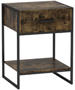 HOMCOM Modern Bedside Table - Rustic Brown