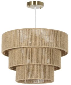 HOMCOM Hemp Rope Ceiling Light, 3-Layer Boho Pendant Light, 4 x E14 Vintage Ceiling Lamp Fixtures for Living Room, Bedroom, Kitchen, Hallway, Light Brown