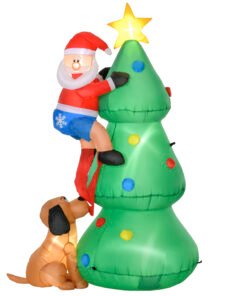 HOMCOM 6ft Inflatable Christmas Tree, LED Lighted with Santa Claus Dog for Home Indoor Outdoor Garden Lawn Decoration Party Prop