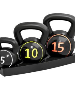 SPORTNOW Three-Piece Kettlebell Set, 5lbs, 10lbs, 15lbs with Storage Tray