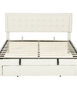 HOMCOM King Size Ottoman Bed Frame, with Front Drawer - Cream