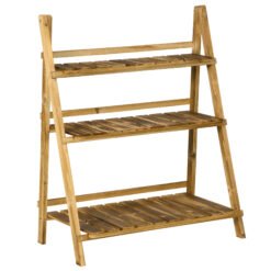 Outsunny Wooden Folding Flower Pot Stand 3 Tier Garden Planter Display Ladder Gardener Storage Shelves Rack Herb Holder (80L x 37W x 93H cm)