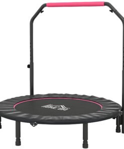 HOMCOM 48" Foldable Mini Fitness Trampoline, with Adjustable Foam Handle, Pink