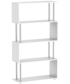 HOMCOM S Shape Bookcase, 5 Tiers Bookshelf, Modern Freestanding Storage Shelf for Home Office, Study, Living Room, 80 x 30 x 145cm, White