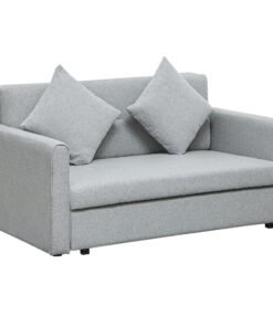 HOMCOM 2 Seater Sofa Bed with Hidden Storage, Pull Out Convertible Bed Settee, Modern Linen Loveseat Sofa Sleeper with 2 Cushions for Living Room, Guest Room, Light Grey