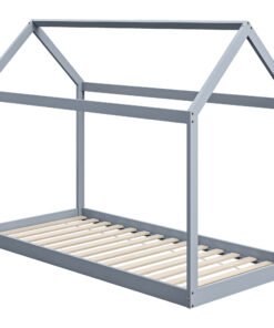 HOMCOM Single Bed Frame, House Scandinavian Style Wooden Bed Frame for 90W x 190Dcm Mattress, Pine Wood Bed Base, Grey