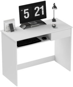 HOMCOM 100cm Compact Computer Desk with Keyboard Tray, Home Office Desk with Drawer for Bedroom Study, White