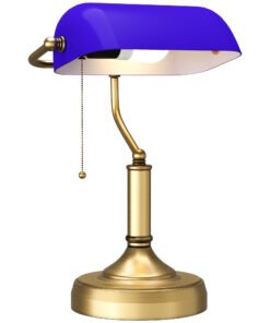HOMCOM Banker's Desk Lamp with Antique Bronze Tone Base, Table Lamp with Blue Glass Shade for Home Office, Blue
