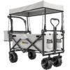 Outsunny Folding Trolley Cart Storage Wagon Beach Trailer 4 Wheels with Handle Overhead Canopy Cart Push Pull for Camping, Grey