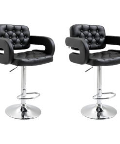 Set of 2 PU Leather Upholstered Swivel Bar Stool, Height Adjustable Barstool with Back, Armrest, Footrest for Kitchen