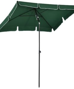Outsunny Garden Parasol Umbrella, Outdoor Market Table Umbrella with Ruffles & Aluminium Pole, Rectangular Tilting Parasol Sun Shade Canopy, 2 x 1.3m, Green