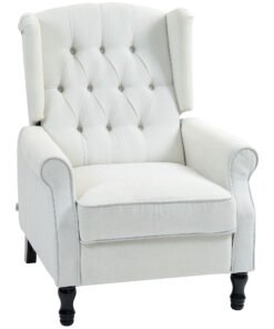 HOMCOM Recliner Armchair, Vintage Reclining Chair with Nail Head Trim, Wingback Chair with Button Tufted Back and Footrest, for Living Room, Cream White